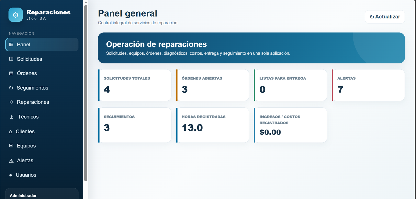 Vista previa de la Web App Servicios de reparación